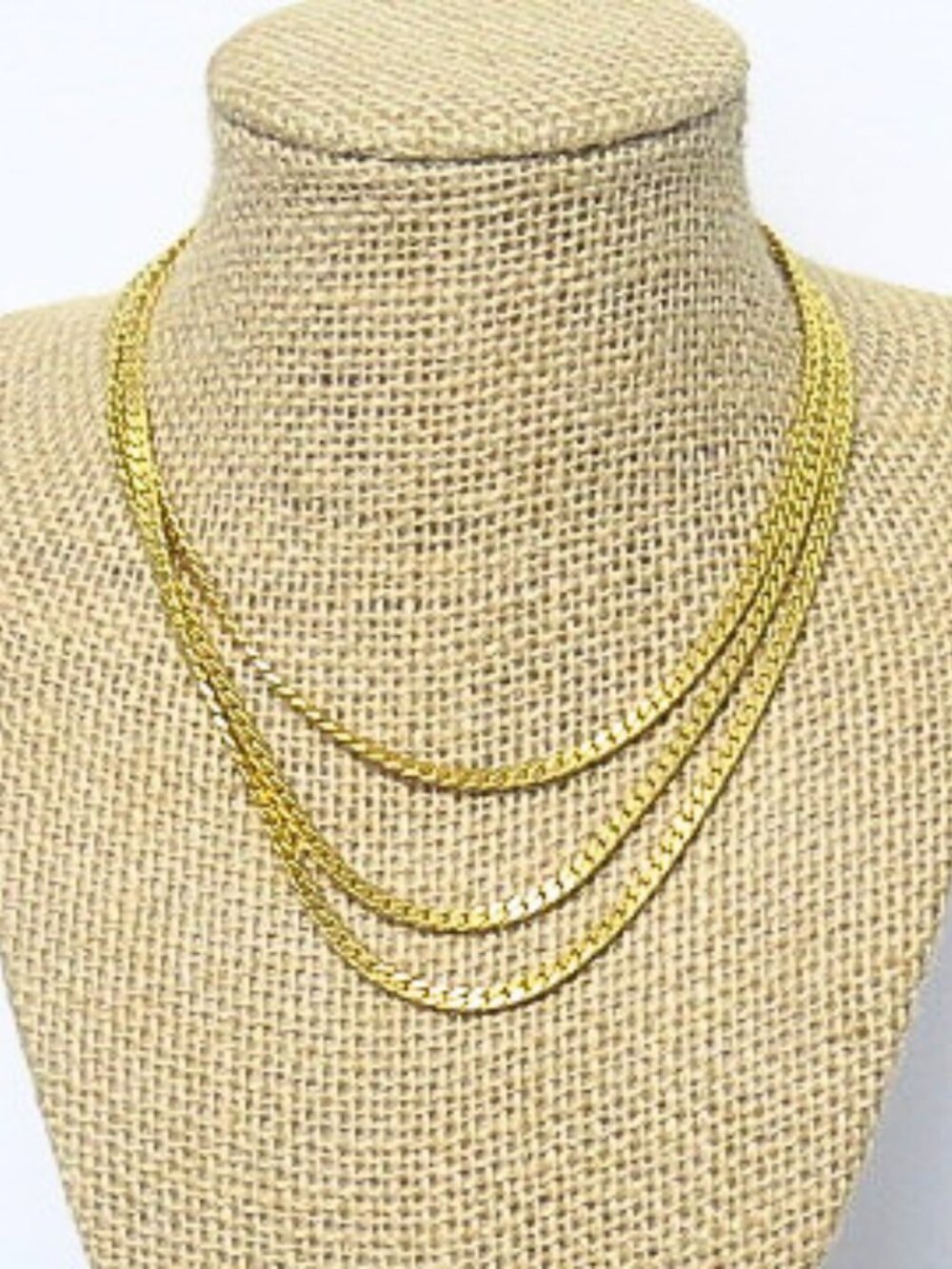 Vintage Gold Tone 3 Strand Layered Chain Choker Necklace Estate Jewelry